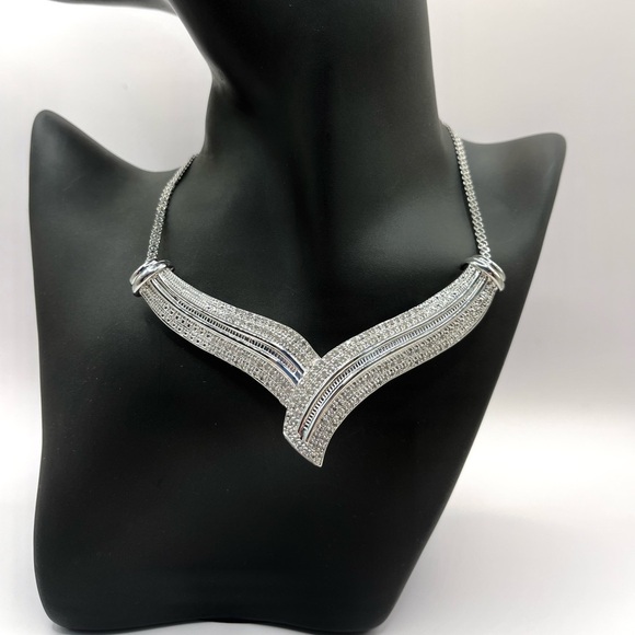 2.00 CT Natural Diamond Rhodium Evening Necklace - Picture 1 of 11